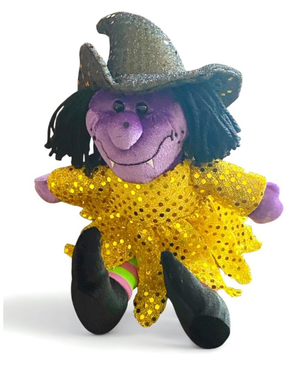 Caltoy Halloween Witch Plush Purple Black Gold Sequin 12” Halloween Decor